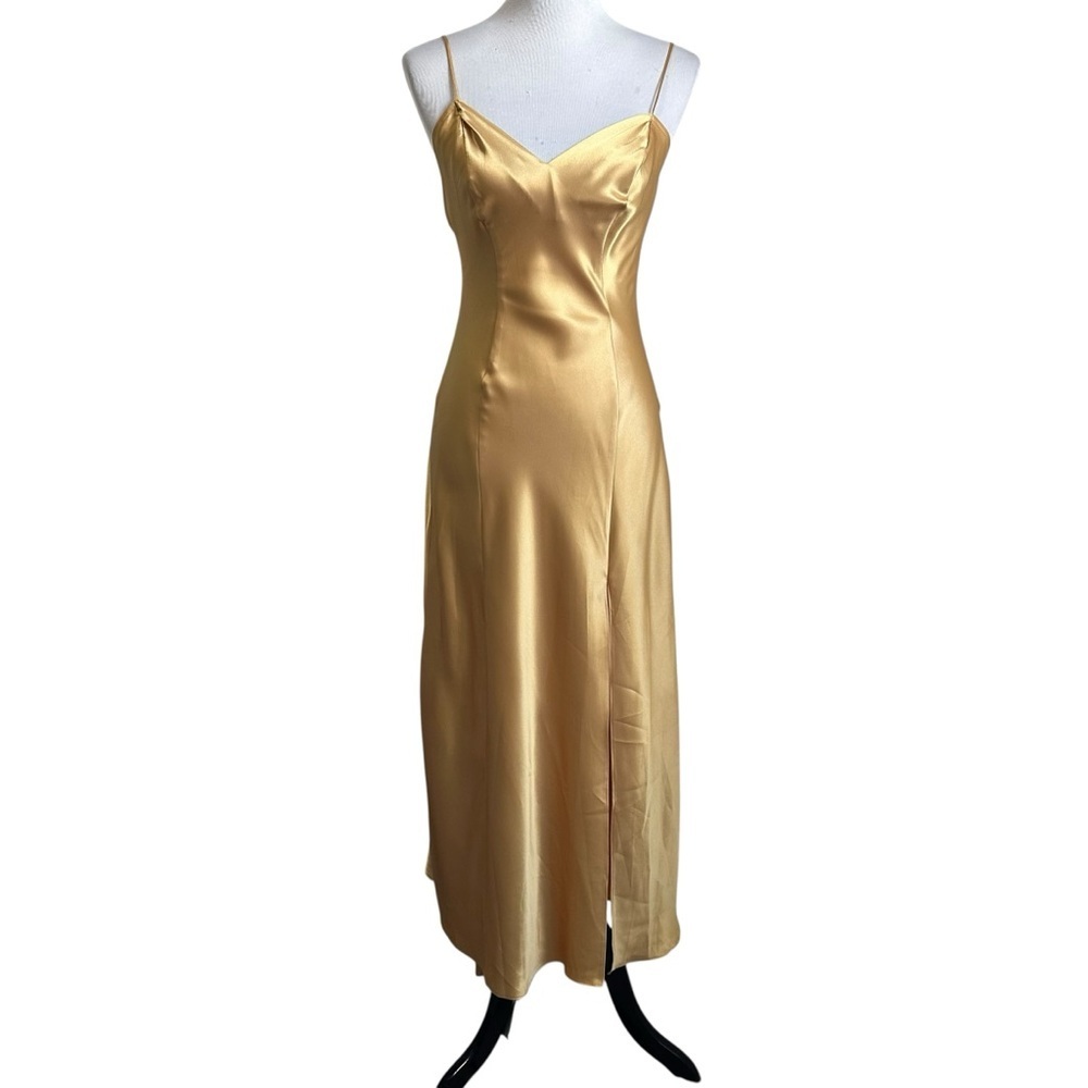 Vtg Victoria's Secret Gold Label Satin Maxi Slip Dress Nightgown Sz Small Gold